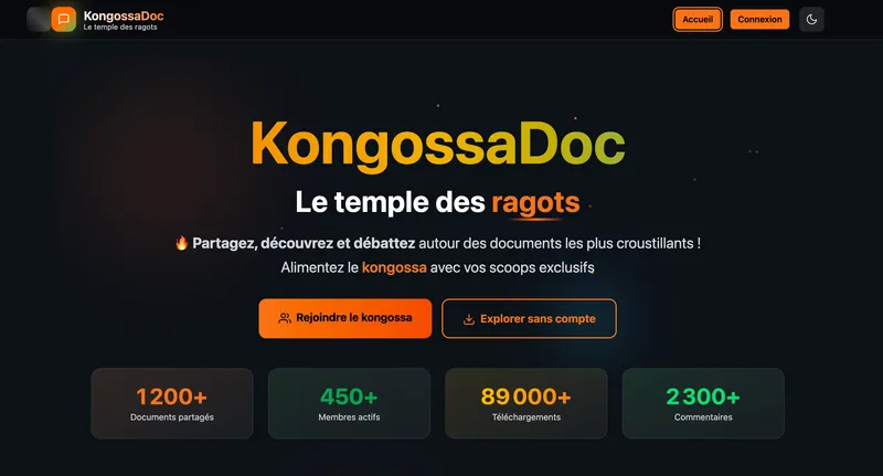 Capture d'écran de KongossaDocs - Plateforme de gestion et de partage de documents en ligne, permettant une collaboration efficace et sécurisée entre équipes.